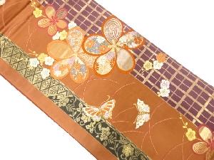 縞に花・蝶模様織り出し袋帯